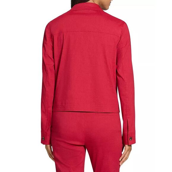 THEORY Women's Casual Linen Blend Long Sleeve Red Jacket - Picture 3 of 15